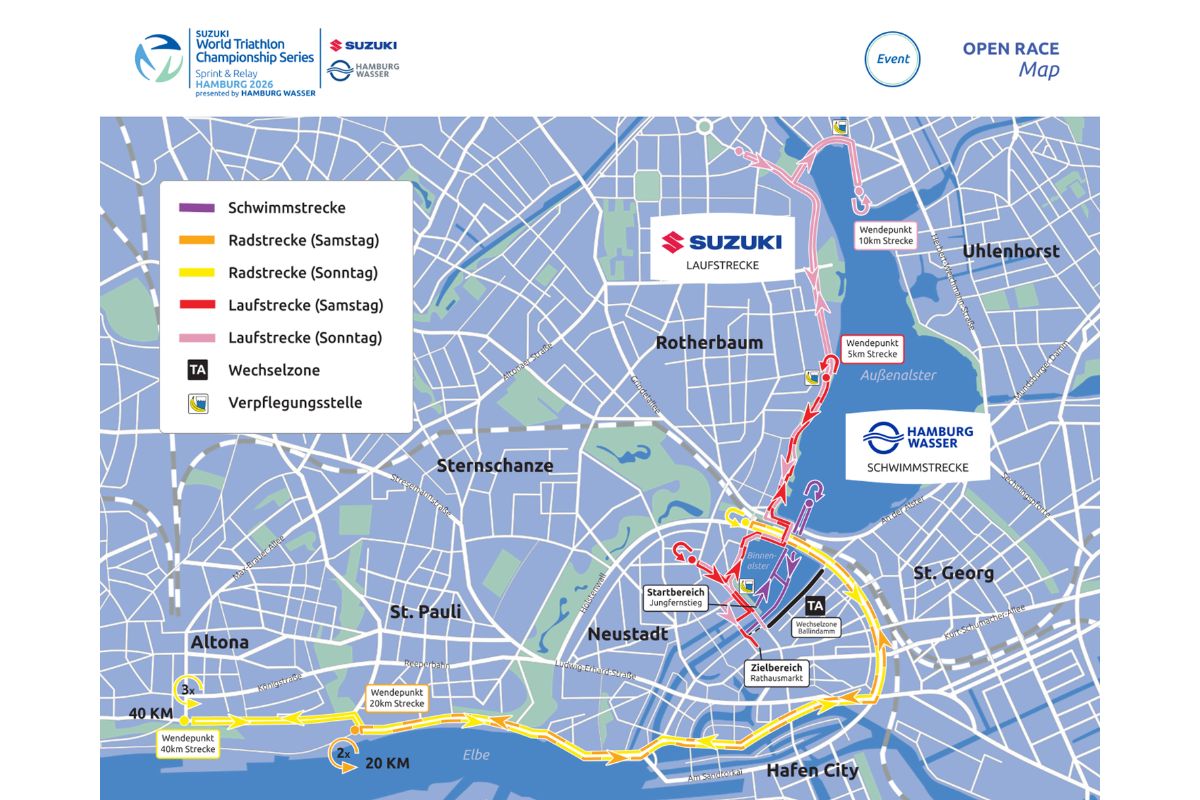 Streckenübersicht World Triathlon Hamburg 2026