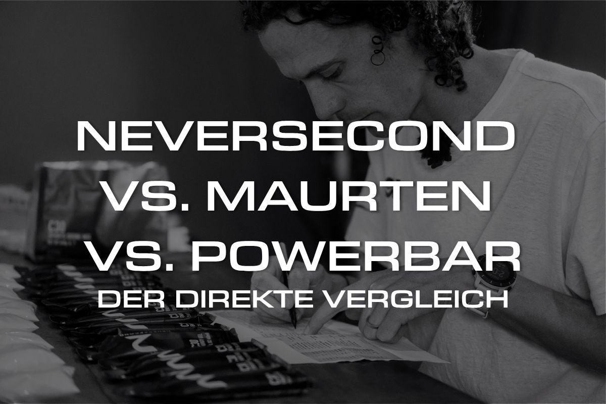 Die Nutrition-Marke Neversecond im Vergleich mit Maurten und PowerBar.