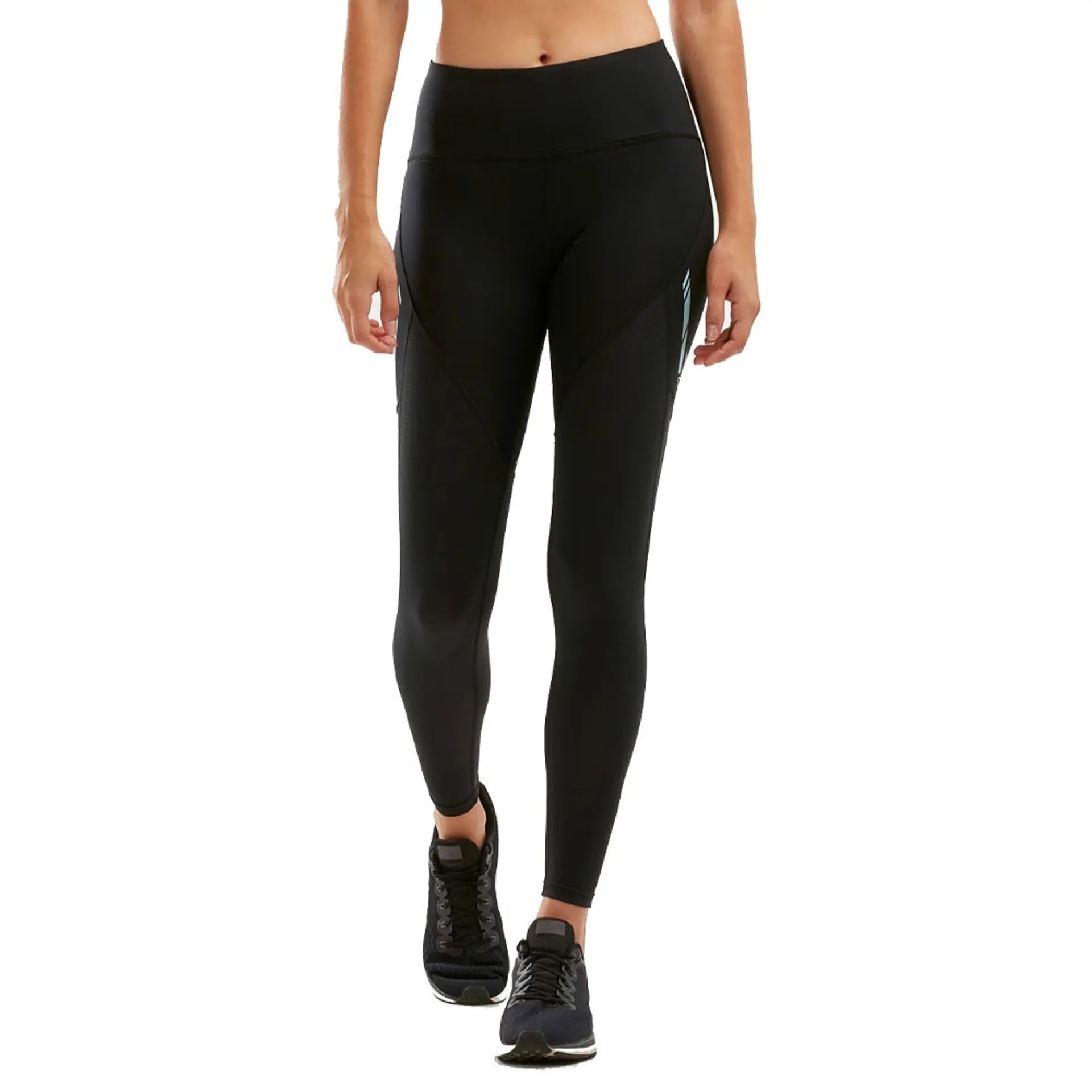 2XU Mid-Rise Run Dash Line Tights, Damen, Laufhose, Black/Light Blue