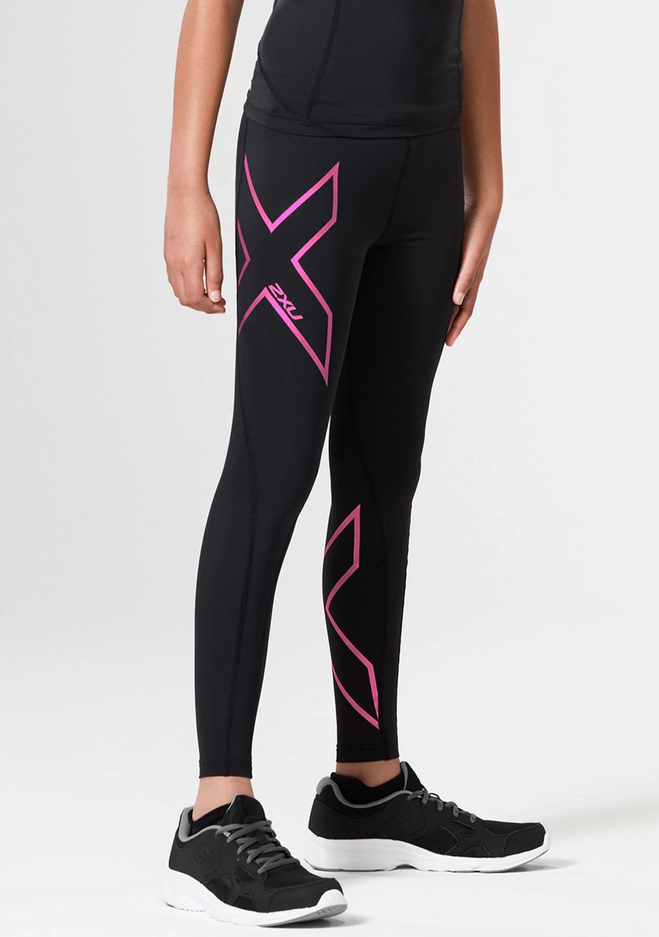 2XU Girls Compression Tights, Mädchen, Black/Hot Pink Logo