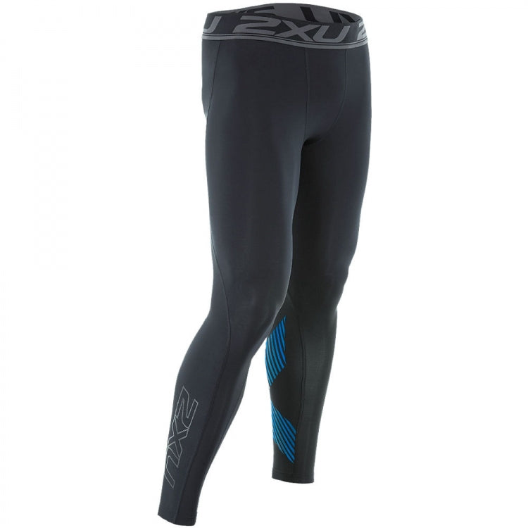 2XU Accelerate Compression Tights, Herren, Black/Blue Lines