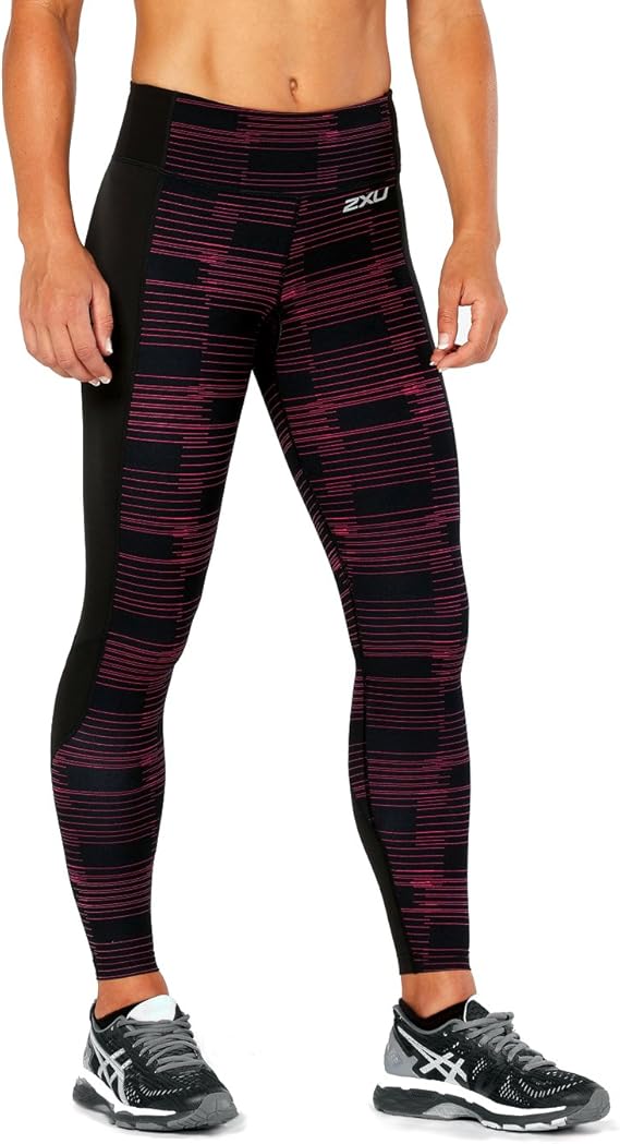2XU Fitness Compression Tights, Damen, Black/Peacock Pink Broken Line
