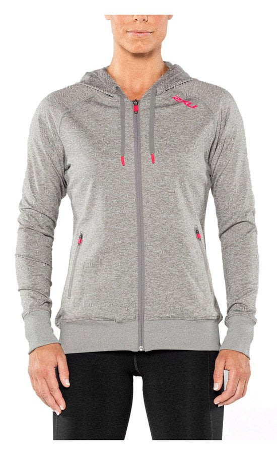 2XU Formsoft Hoodie, Damen, Moon Grey Marle/Pink Glow