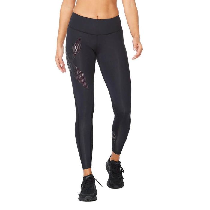 2XU Damen Mid-Rise Compression Tights, Black/Cranberry