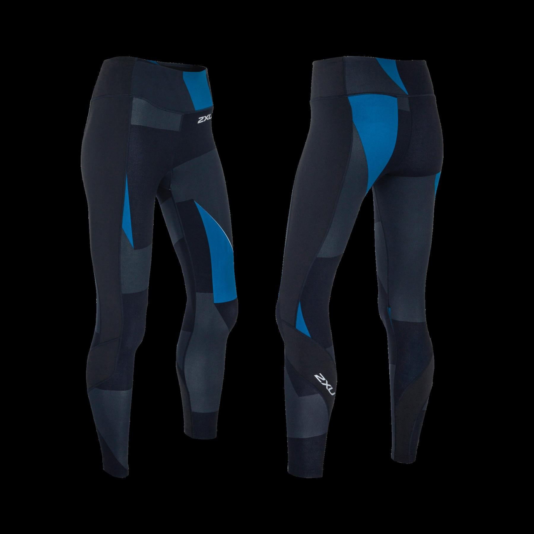 2XU Pattern Fitness Compression Tights, Damen, Black/Camo Jaquard Blue