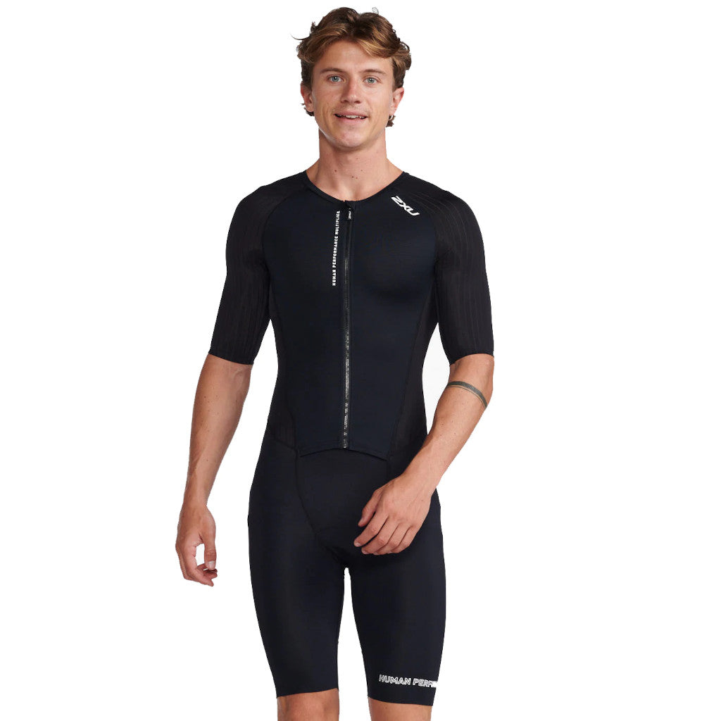 2XU Aero Sleeved Trisuit, Herren, black/white, schwarz/weiß