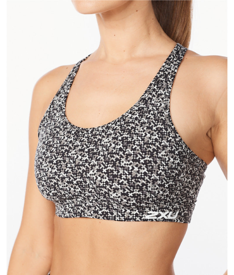 2XU Form Strappy Crop, Damen, Micro Check Harbor Mist/White