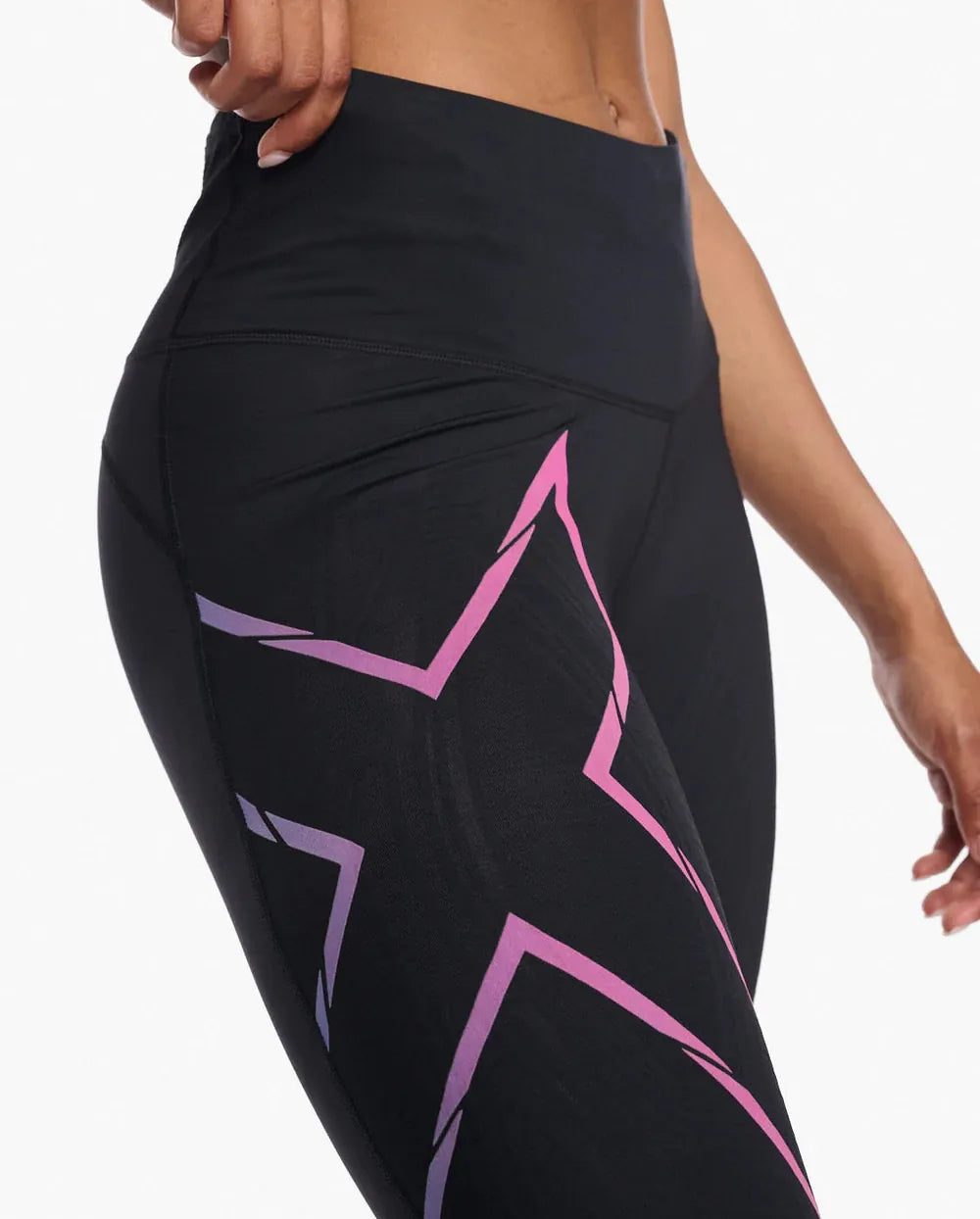 2XU Light Speed Mid-Rise Compression Tights, Damen, Laufhose, Black/Festival Ombre Reflect