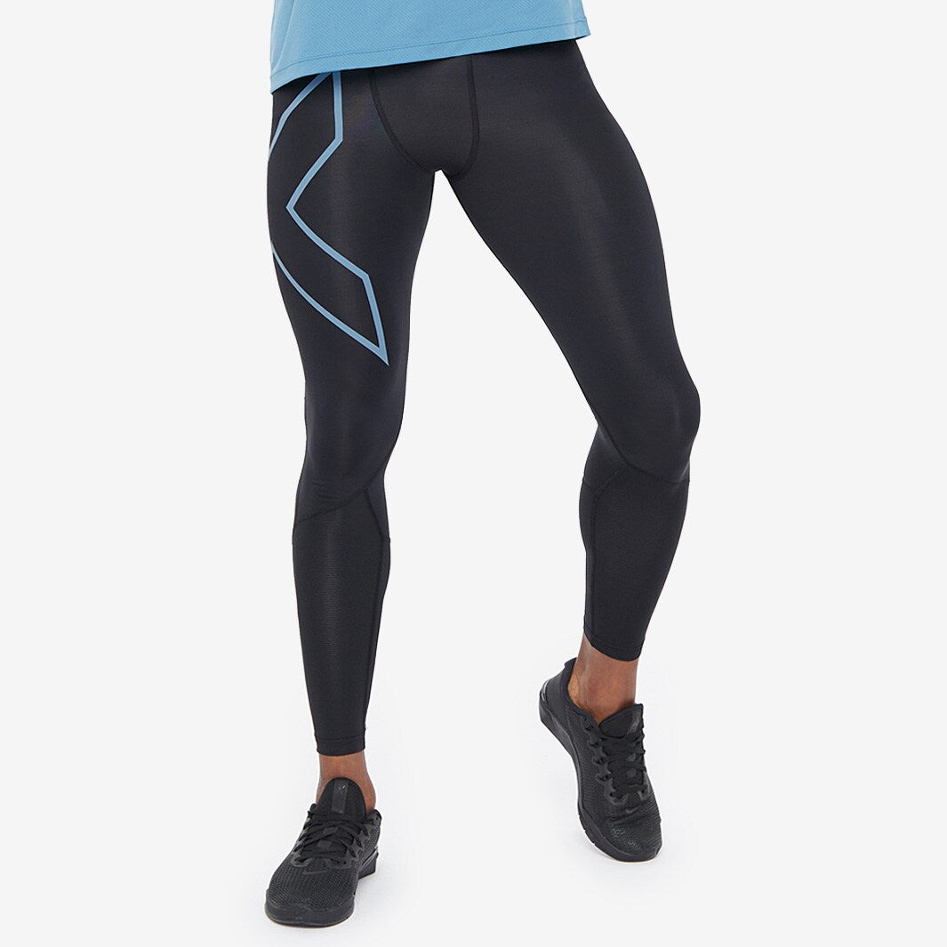 2XU Run Dash Compression Tights, Herren, Laufhose,  Black/Denim Reflective