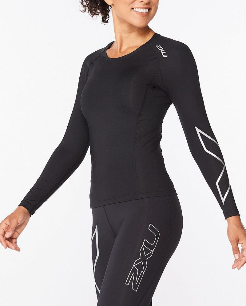 2XU Core Compression Longsleeve, Damen, Black/Silver