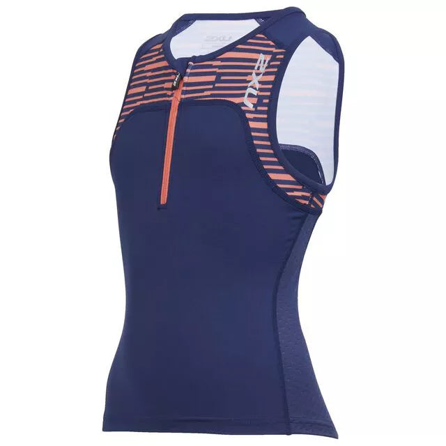 2XU Active Youth Tri Singlet, Kinder, Navy/Orange Stripes