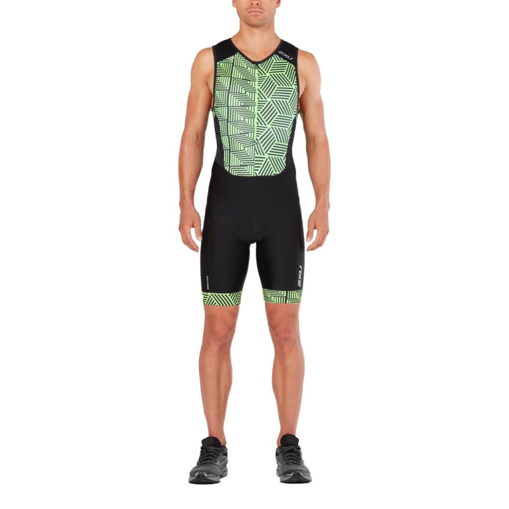 2XU Perform Front Zip Trisuit, Herren, Black/Geo Neon Green