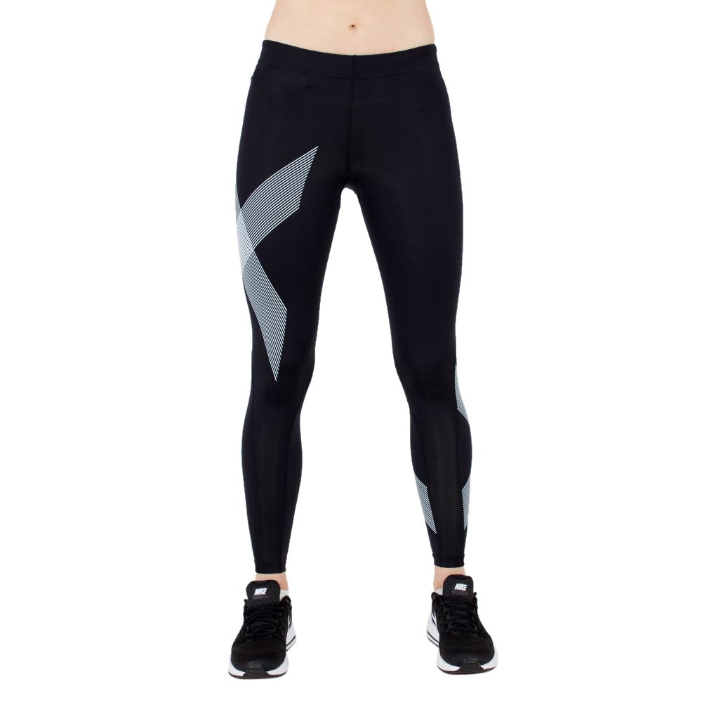 2XU Core Compression Tights, Laufhose, Damen, Black/Striped White