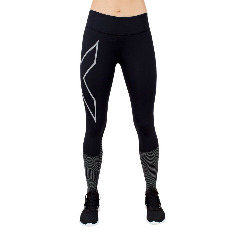 2XU Mid-Rise Reflect Compression Tights, Damen, Black/Silver Reflective