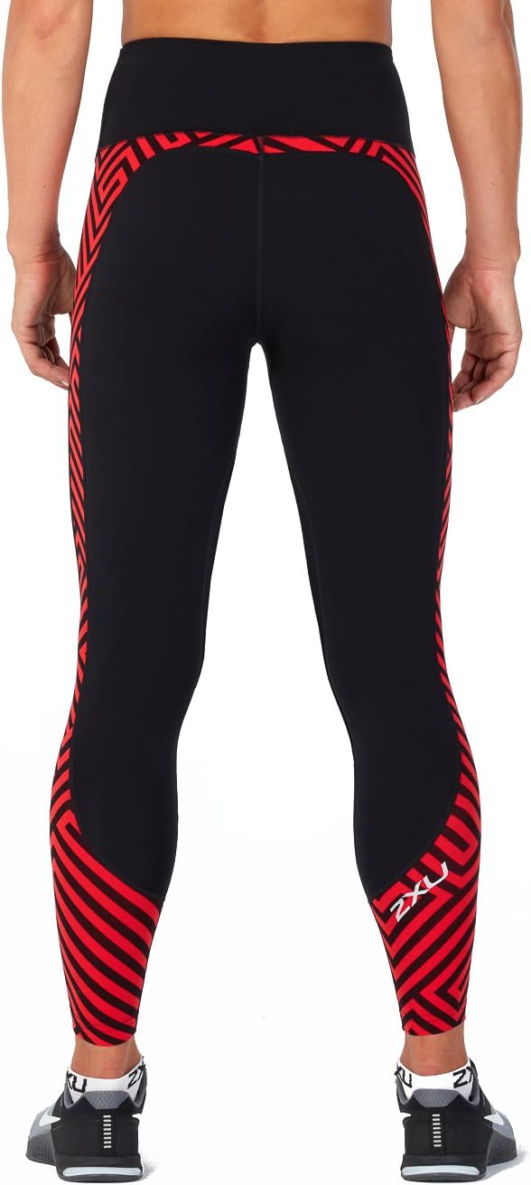 2XU Fitness Hi-Rise Compression Tights, Damen, Laufhose, Black/Red Lines