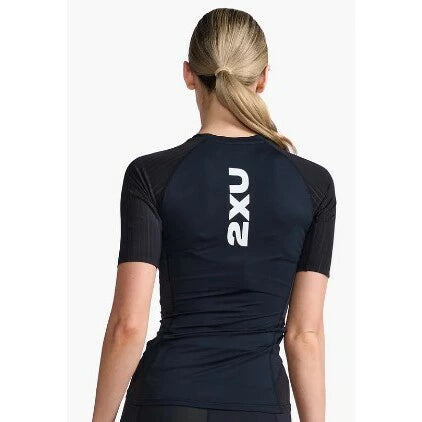 2XU Aero Tri Sleeved Top, Damen, Black/White