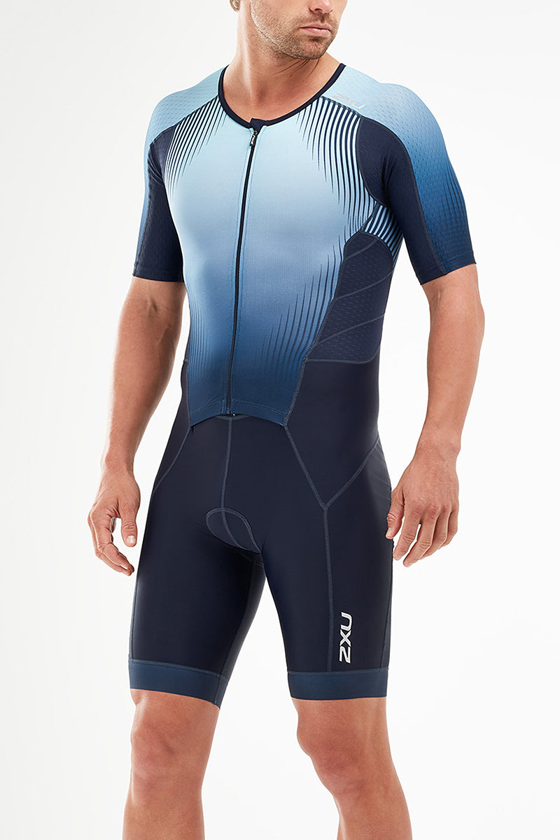 2XU Perform Full Zip Sleeved TriSuit, Herren, Midnight/Fresh Ombre Blue