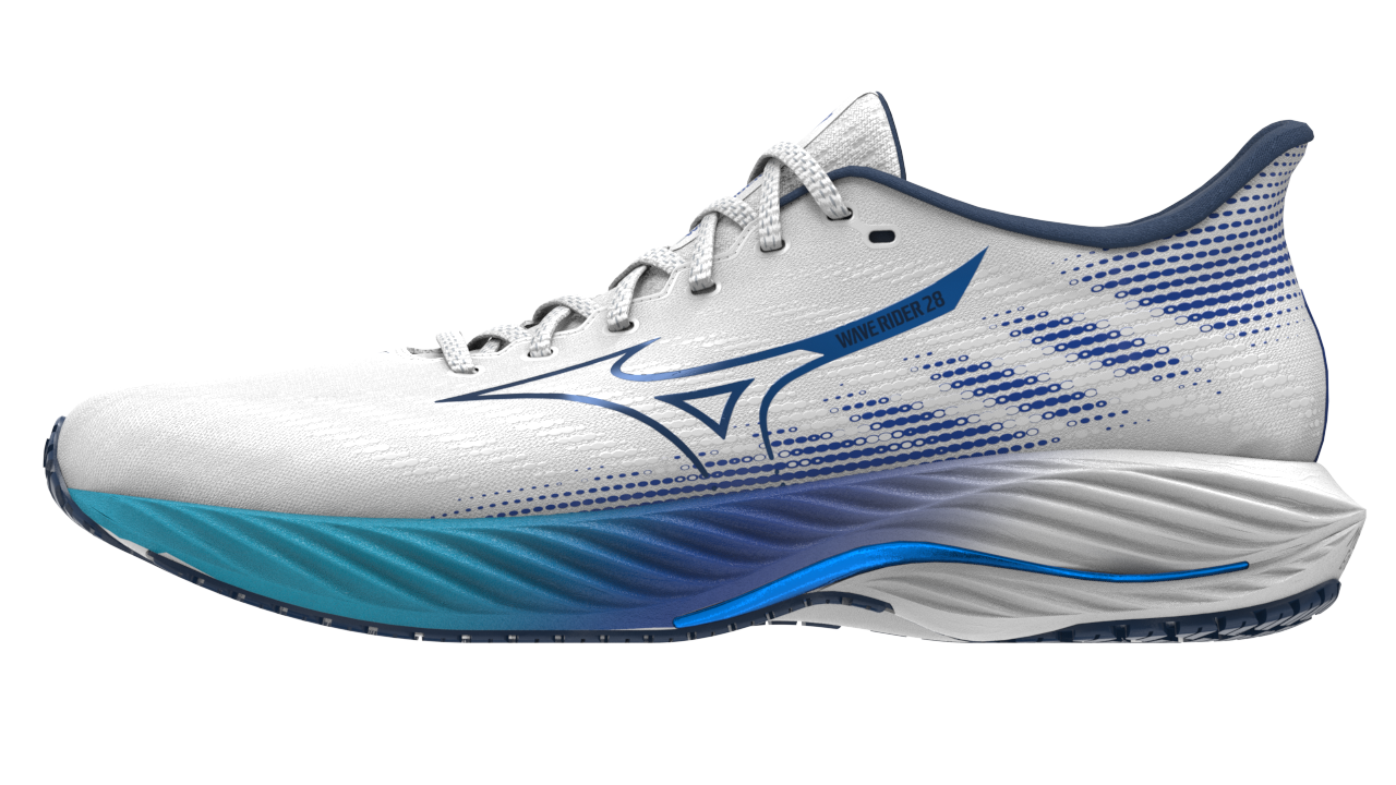 MIZUNO Wave Rider 28, Damen, White/Mugen Blue/River Blue