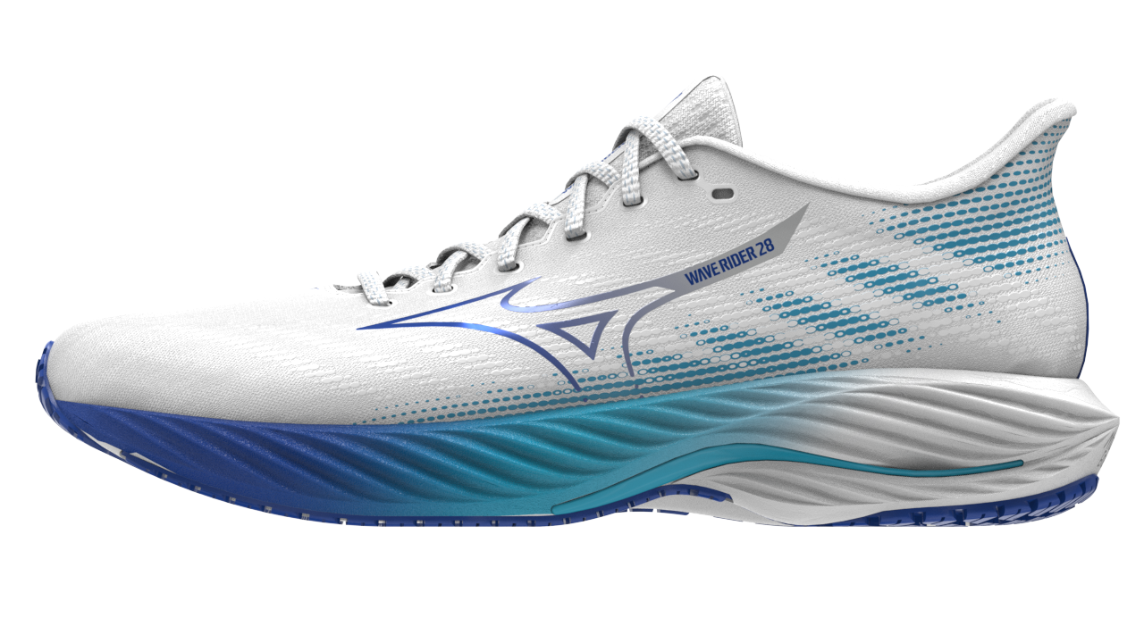 MIZUNO Wave Rider 28, Herren, White/Estate Blue/Mugen Blue