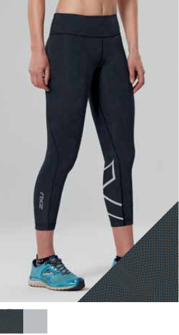 2XU Print Fitness Mid-Rise Compression 7/8 Tights, Damen, Dark Charcoal Moroccan Blue 3D Dots/Silver