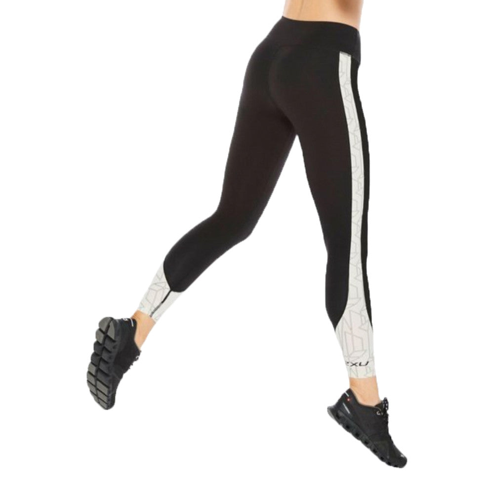 2XU Fitness Mid-Rise Line Up Tights, Damen, Black/ Geo Lines