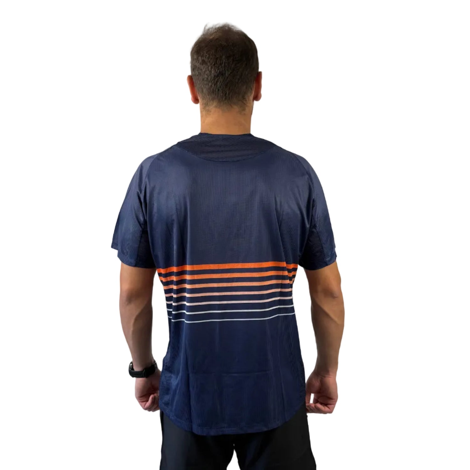 Trinovate Elite Kurzarm-Laufshirt, marine-glow, von hinten am männlichen Modell