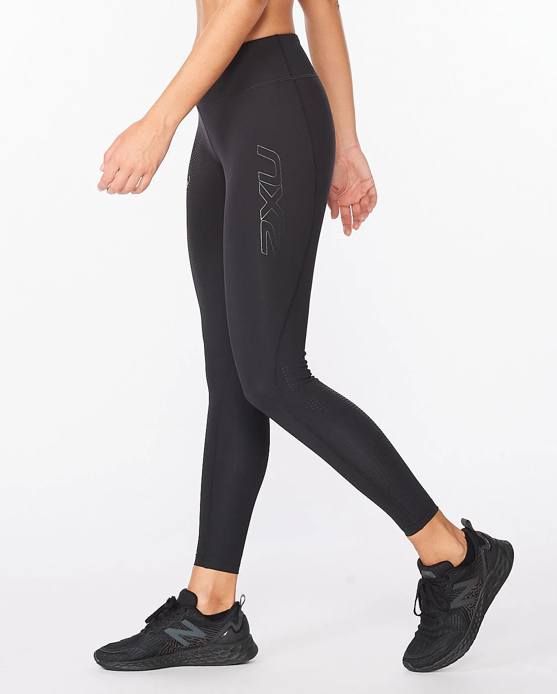 2XU Damen Mid-Rise Compression Tights Black/Dotted Black Logo