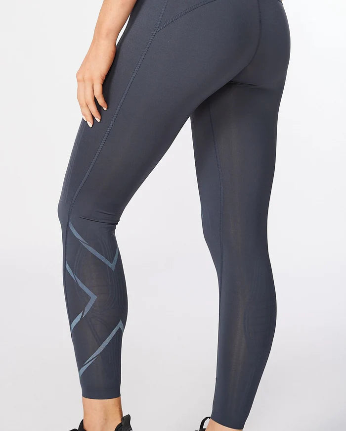 2XU Light Speed Mid-Rise Compression Tights, Damen, Laufhose, India Ink/Ink Reflective