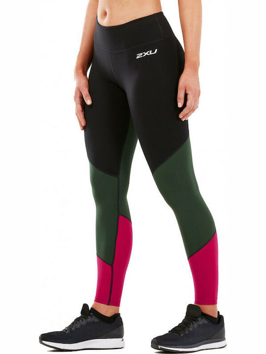 2XU Fitness Mid-Rise Compression Tights, Damen, Black/Mountain View Virtual Pink