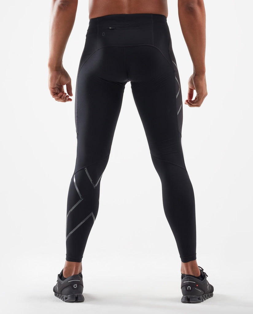 2XU Wind Defence Compression Tights, Herren, Black/Striped Silver Reflective