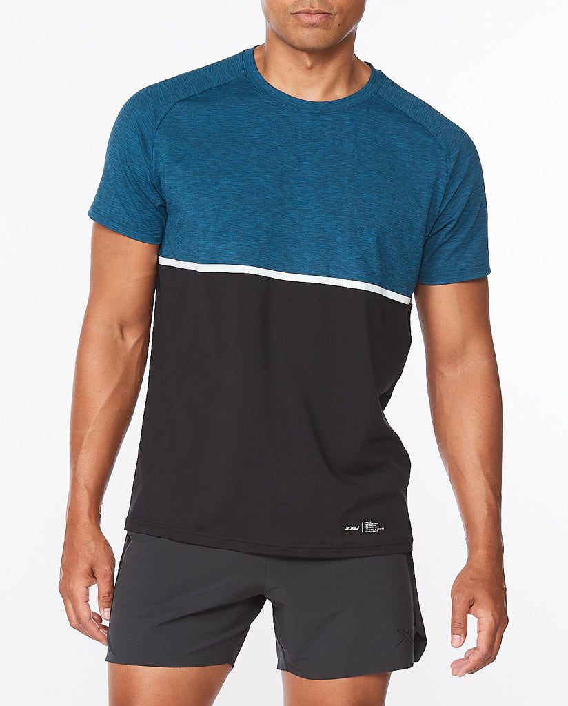 2XU Motion Colour Block Tee, Herren, Aquamarine/Black