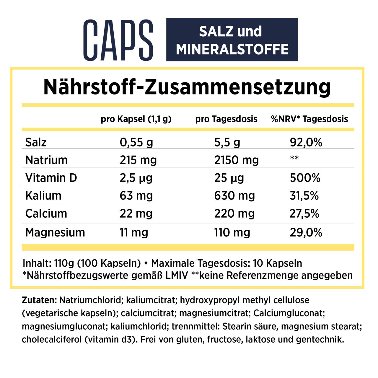 SaltStick Caps, Salz + Mineralstoff Kapseln, 100 Stück, 110 g