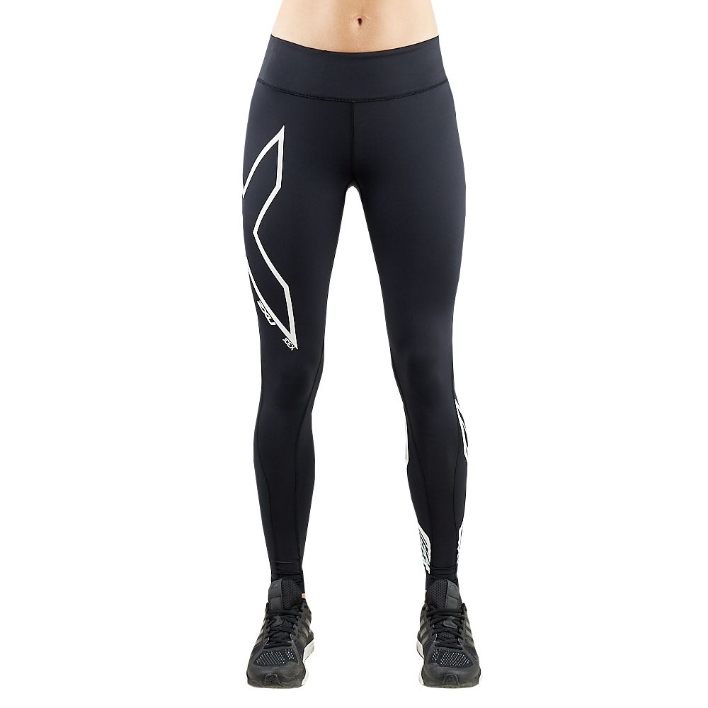 2XU ICE X Mid-Rise Compression Tights, Damen, Laufhose, Black/Metallic White