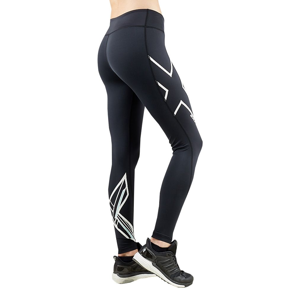 2XU ICE X Mid-Rise Compression Tights, Damen, Laufhose, Black/Metallic White