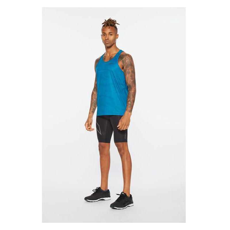 2XU Light Speed Singlet, Herren, Linear Aquamarine/Black Reflective