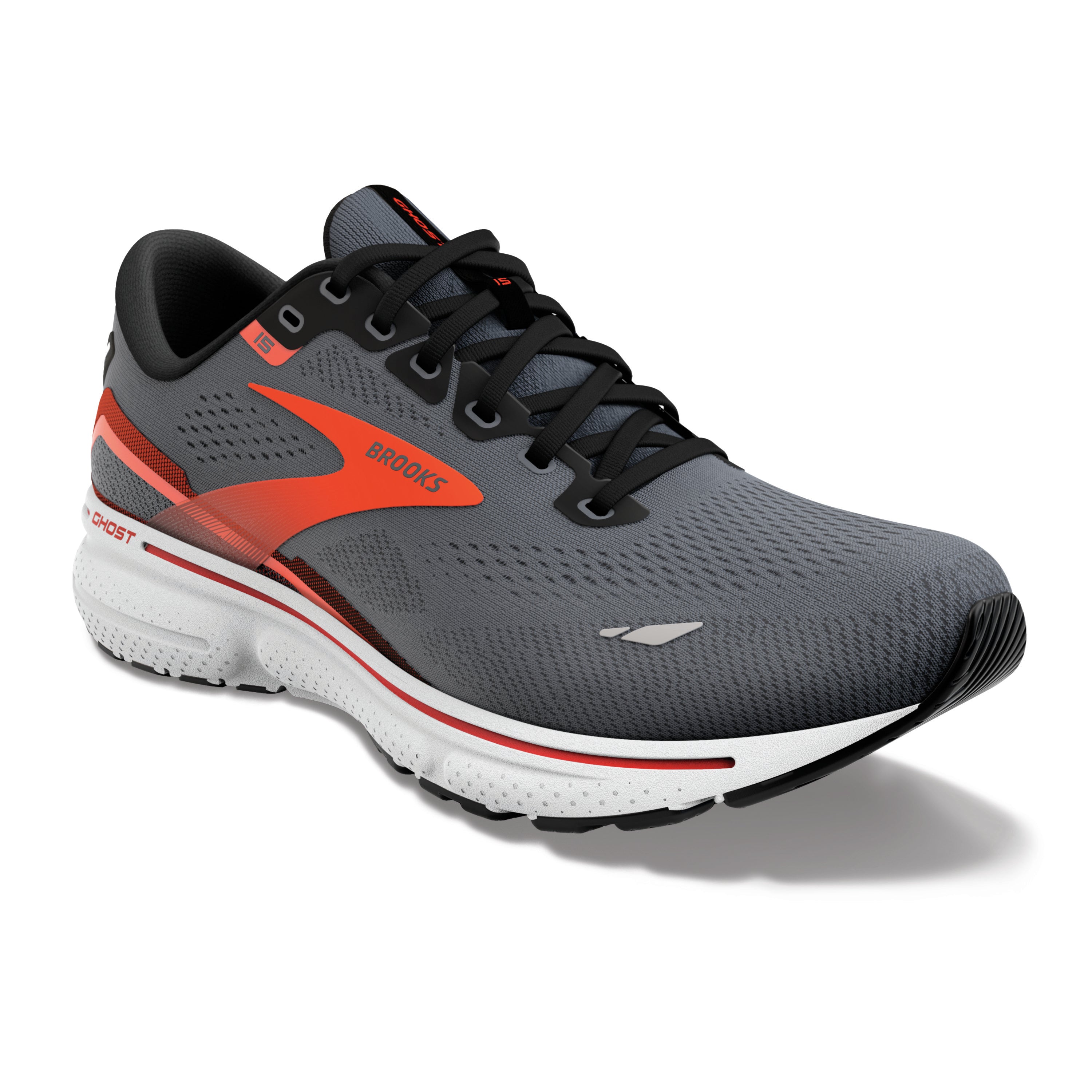 Brooks Ghost 15, men, ebony/black/spicy orange, grey/black/orange