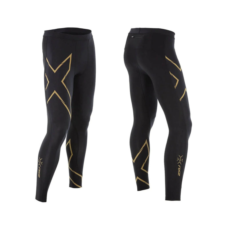 2XU MCS Run Compression Tights, men, running pants, black/gold reflective, black/gold