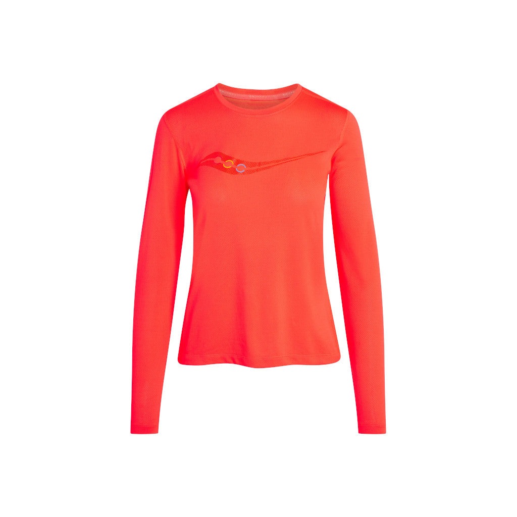 Saucony Stopwatch Graphic Long Sleeve, long-sleeved shirt, women, vizi red graphic